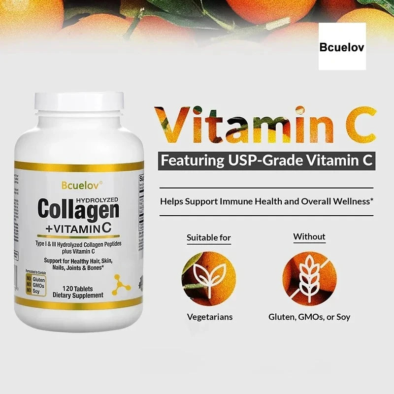 Hydrolyzed Collagen Peptides with Vitamin C – Hair, Skin & Nails Collagen Supplement Qst