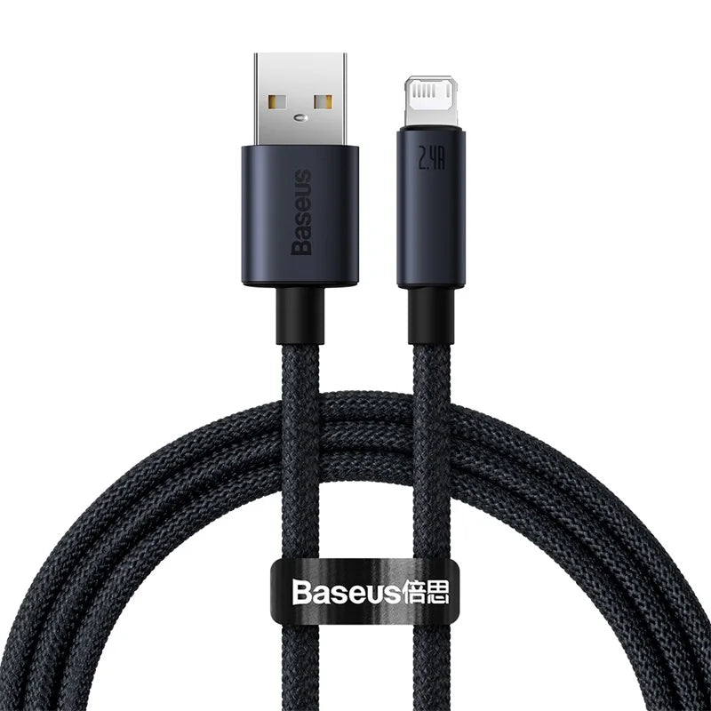 Baseus 2.4A Fast Charge USB Cable for iPhone – Nylon Braid USB Charging Cable Qst black 1m