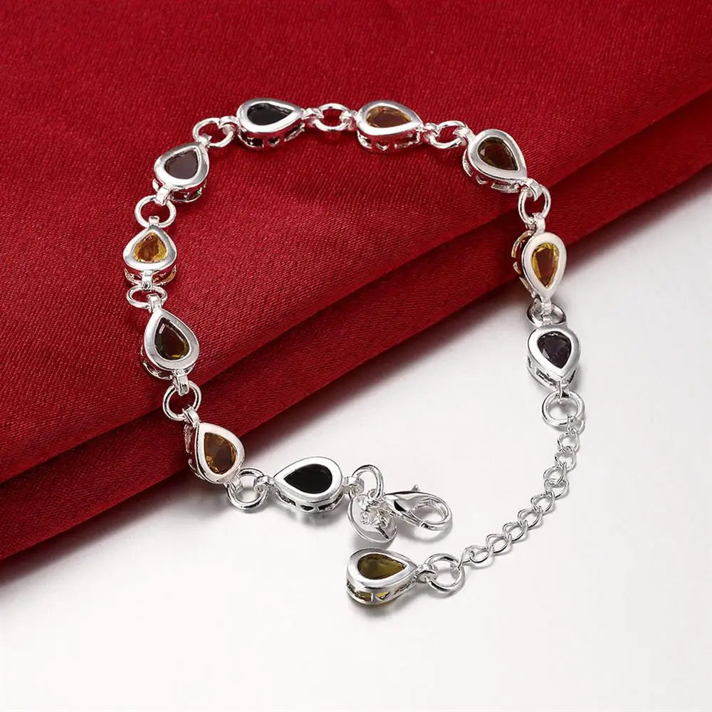 925 Sterling Silver Zircon Crystal Charm Bracelet | Qme Charm Bracelet Qme