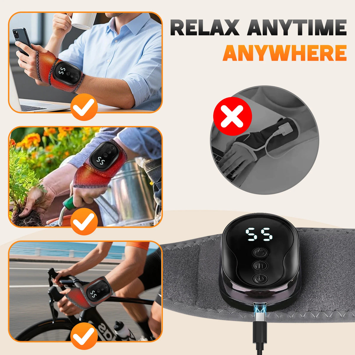 VIMYSHOW Cordless Vibration Wrist & Ankle Massager Wrap Band Vibration Massager Wrap Qst