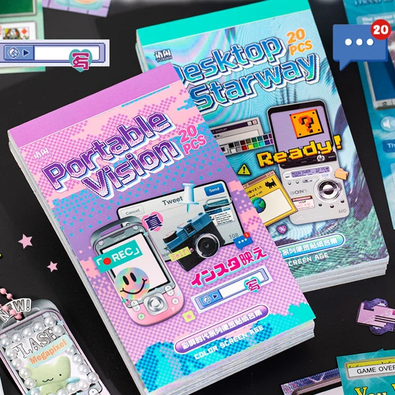 Y2K Retro Digital Sticky Note Sticker Book | Millennium Style Sticky Note Sticker Book Qme ALL