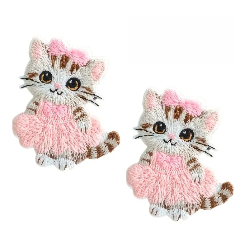 Pink Bow Cat Iron-On & Self-Adhesive Embroidery Patch Iron-On Embroidery Patch Qme 2pcs