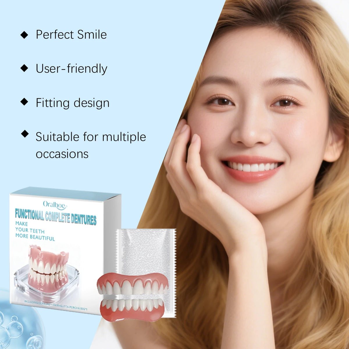 Silicone Temporary Denture Set – Full Upper & Lower False Teeth Temporary Denture Set Qst