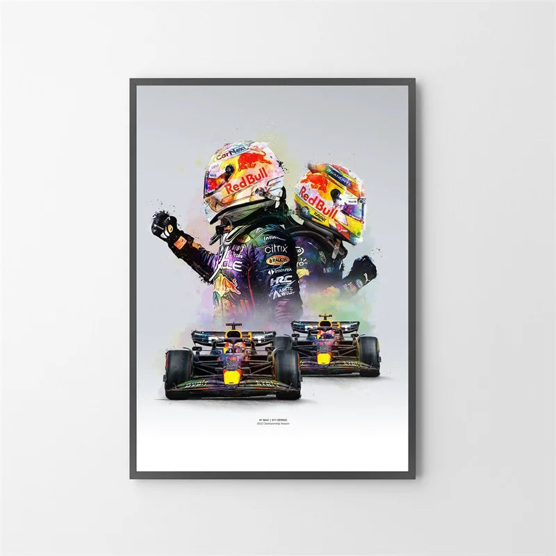 Watercolor F1 Racing Driver Helmet Canvas Print Wall Art