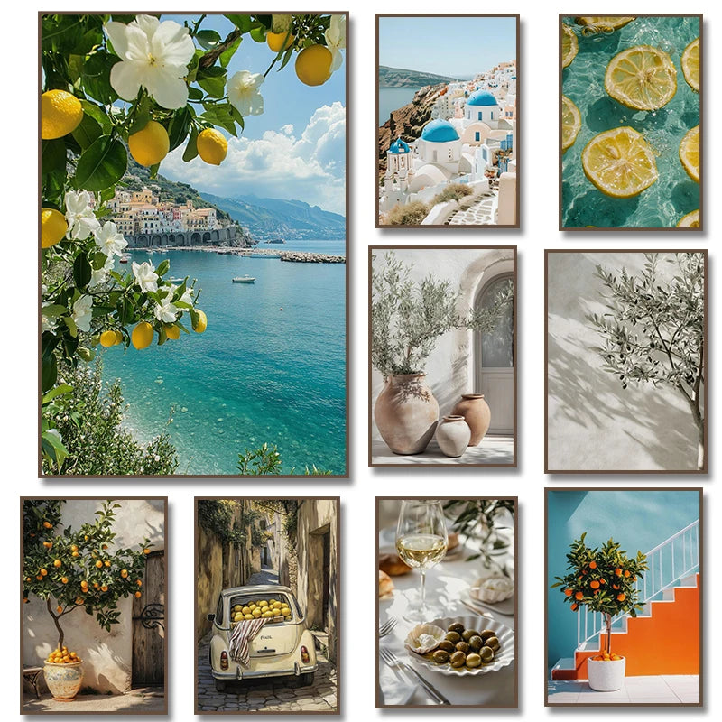 Mediterranean Landscape Canvas Wall Art – Lemon Olive Tree Poster Canvas Wall Art Qst
