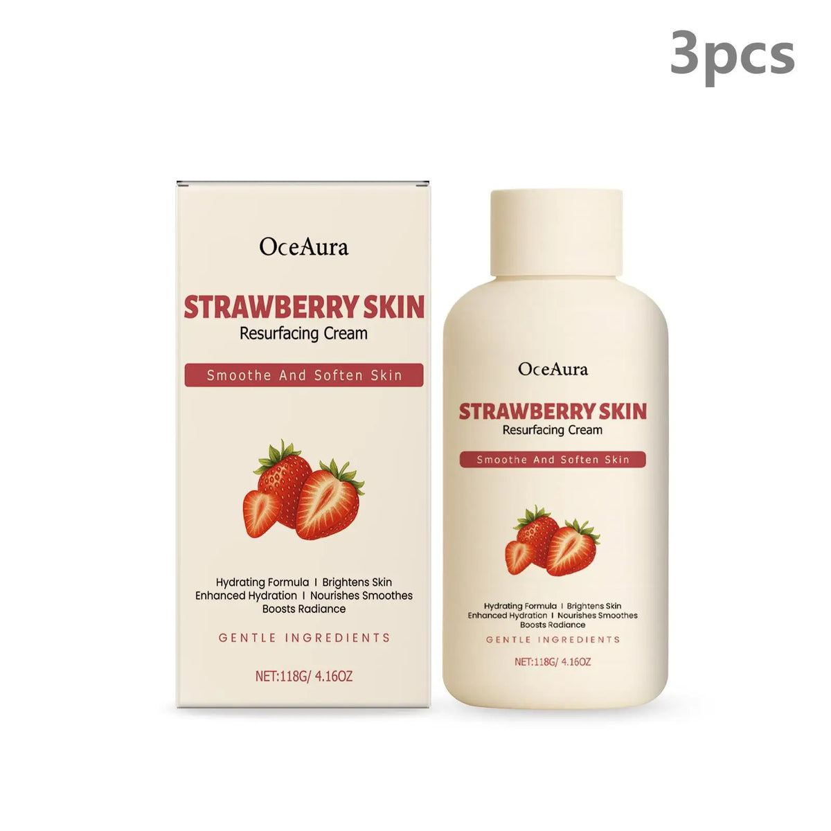 OceAura Strawberry Body Cream – AHA BHA Glycolic Salicylic Acid Body Exfoliating Cream Qst 3pcs