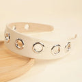 Y2K Hollow Metal Headband Ring – Stretchy Eyelet Wide Band Hair Headband Qme White