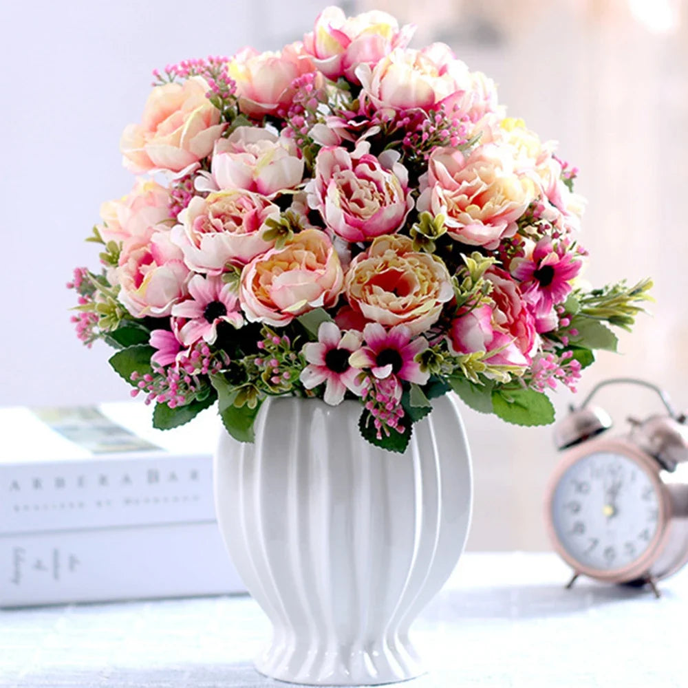 Silk Peony & Baby's Breath Artificial Flower Bouquet Artificial Flower Bouquet Qme