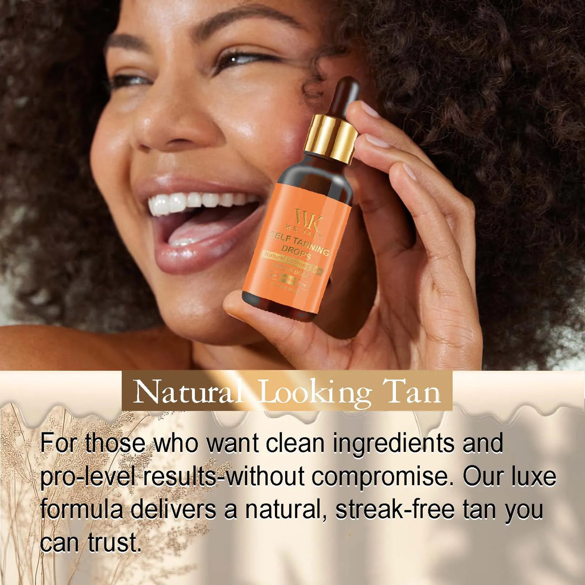 WK'JALY Medium Self Tan Drops – Streak-Free Sunless Glow Self Tanning Drops Qst