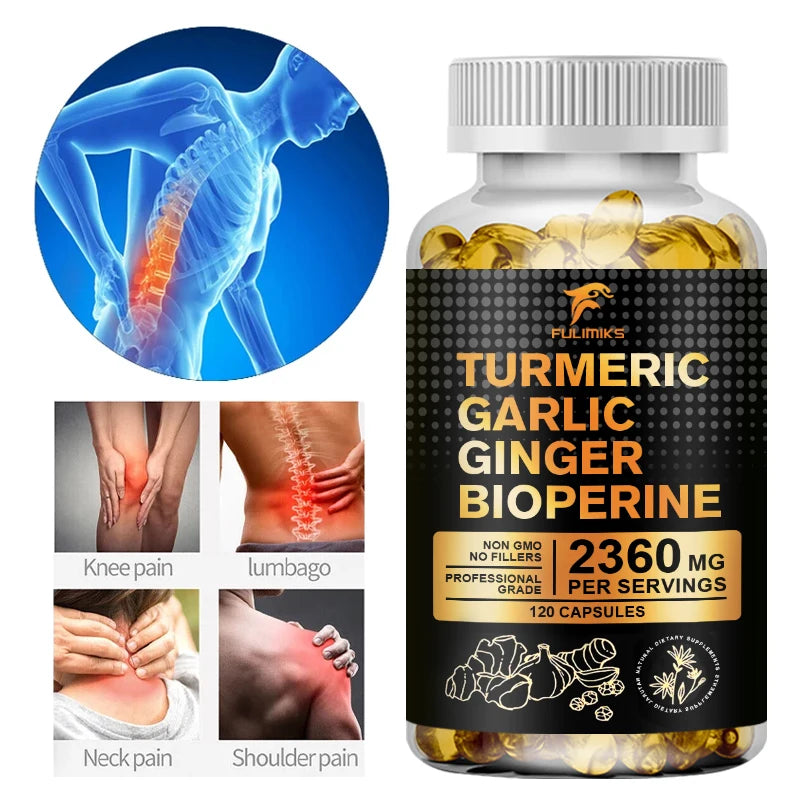 FULIMIKS Turmeric Capsules – Ginger, Garlic & Bioperine 120ct Herbal Supplement Qst