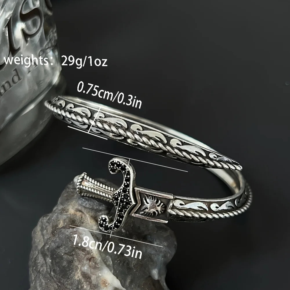 Snake Sword Vintage Engraved Open-Ended Alloy Cuff Bracelet Engraved Cuff Bracelet Qme