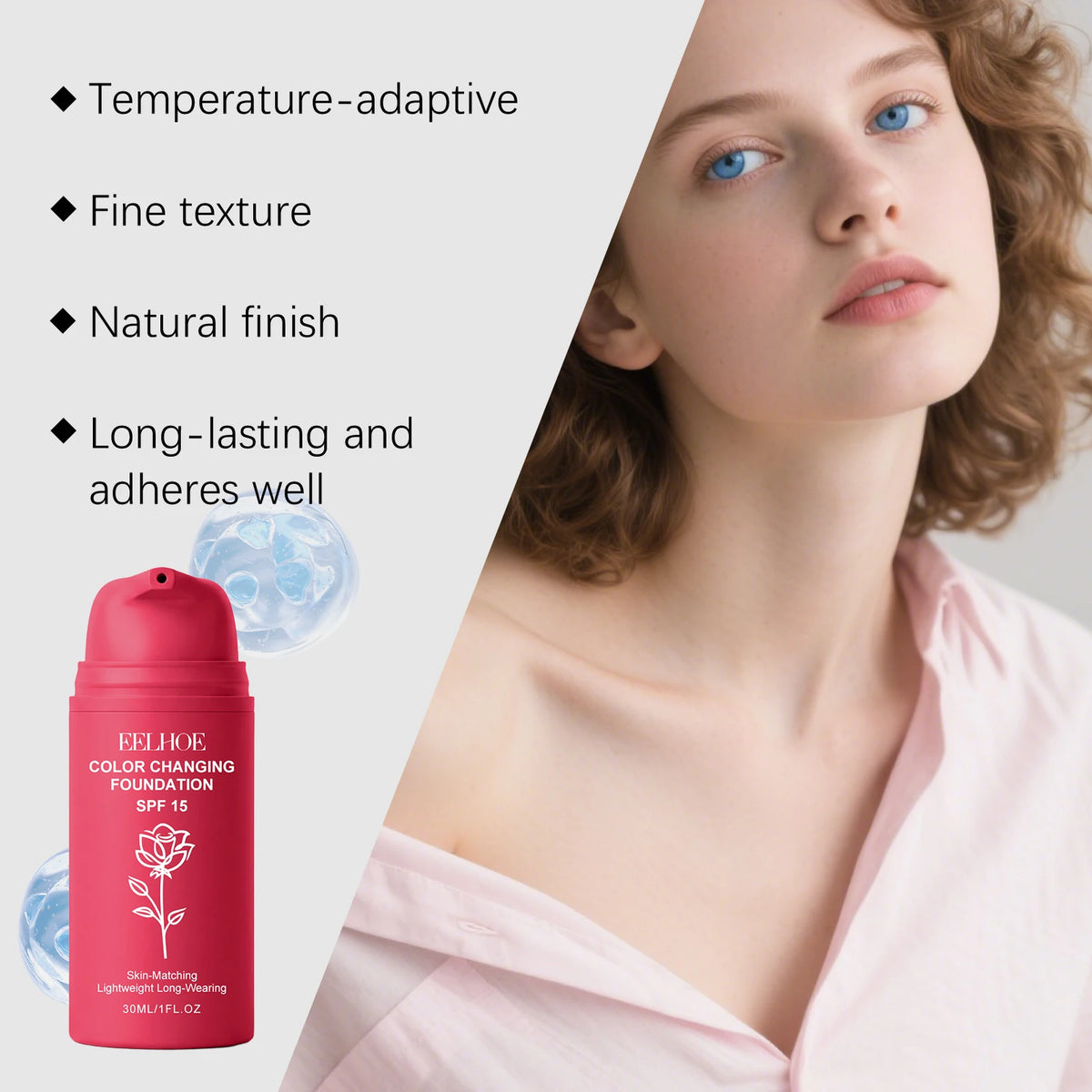 Eelhoe Color-Changing Foundation SPF15 – Lightweight 30ml Cream Face Foundation Cream Qst