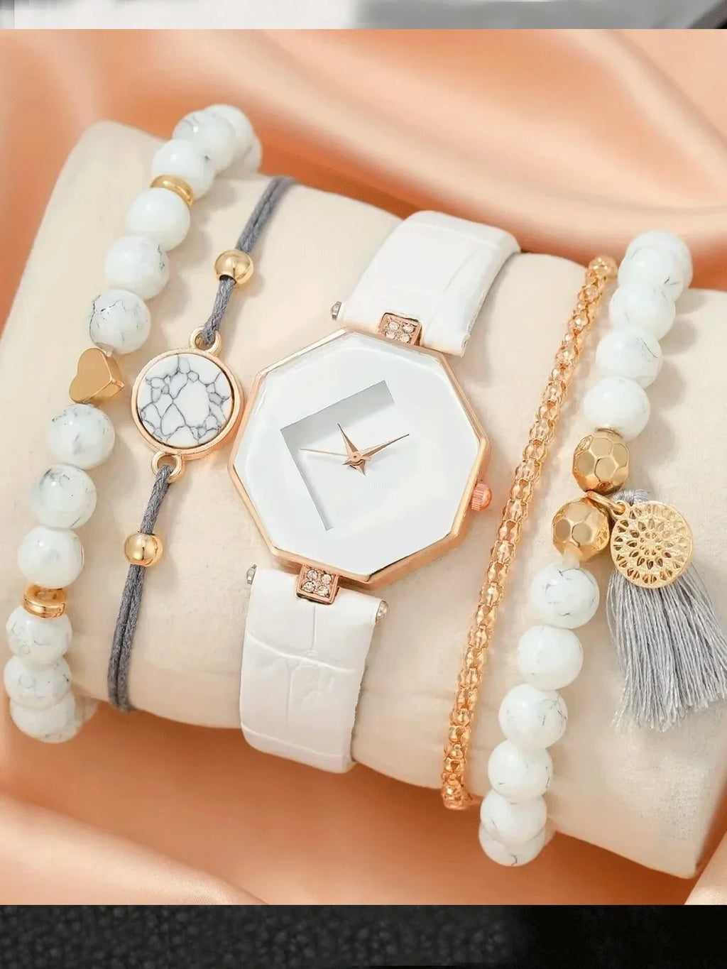 Crystal Diamond Rhombus Ladies' Leather Strap Watch – White Ladies Fashion Watch Qme