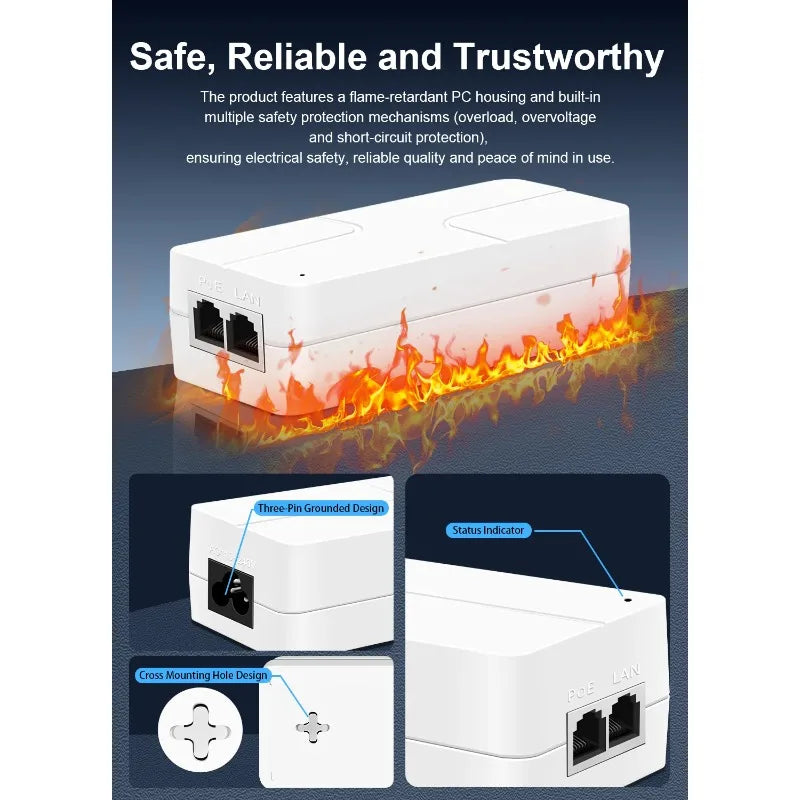 PoE Power Adapter 15W IEEE 802.3af – Switch & IP Camera PoE Power Adapter Qme