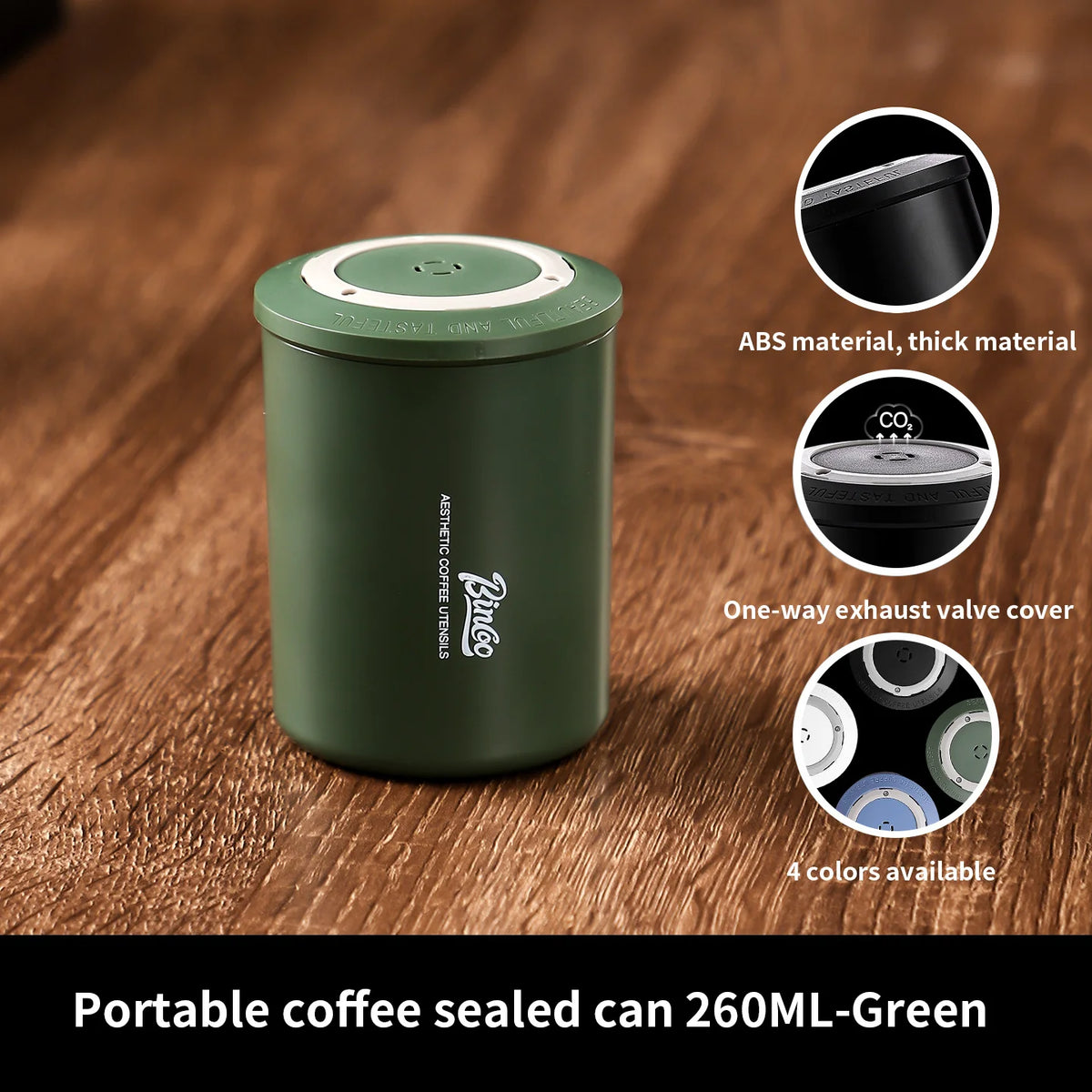 Bincoo Mini Airtight Coffee Bean Storage Jar – Travel Tin Coffee Storage Jar Qst Green-260ML