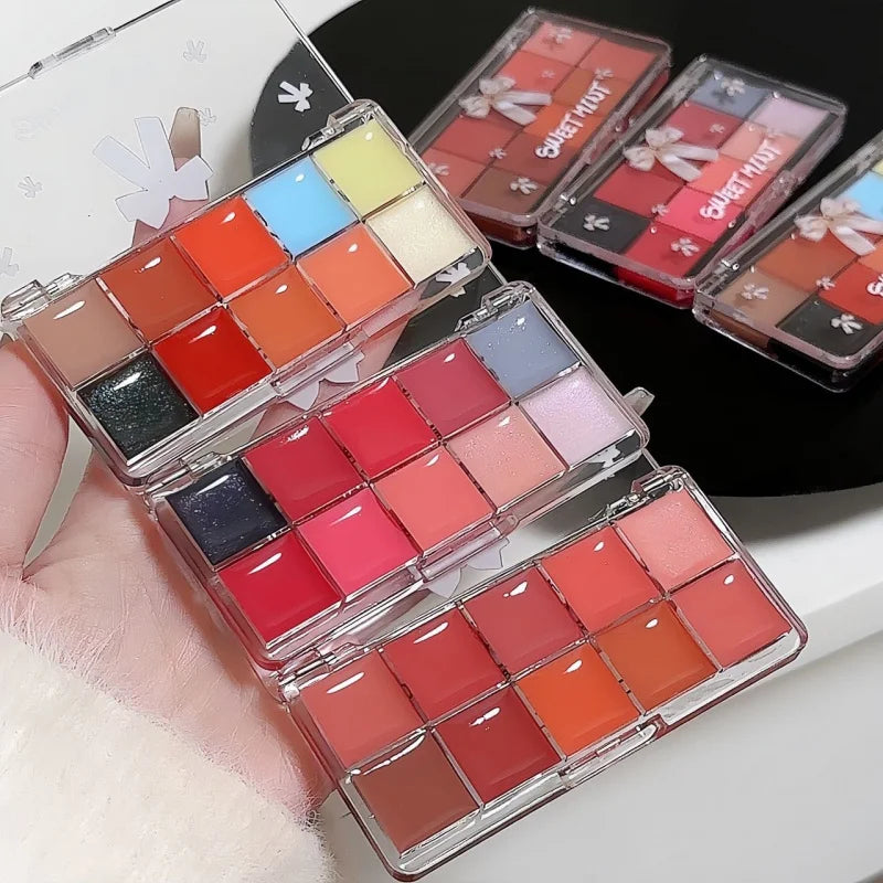 2-Pack 10-Color Tinted Lip Jelly Palette – Mirror Gloss Lipstick Lip Jelly Palette Qst