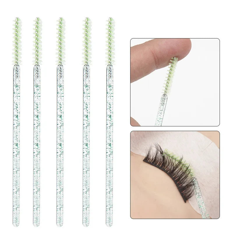 Disposable Spiral Eyelash Brush Crystal Rod Mascara Wand 50 Pcs Mascara Wand Applicator Qme green 50pc