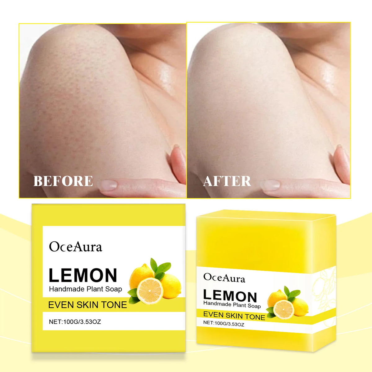 OCEAURA Lemon Essential Oil Handmade Soap Bar 3.35 oz Handmade Soap Bar Qst