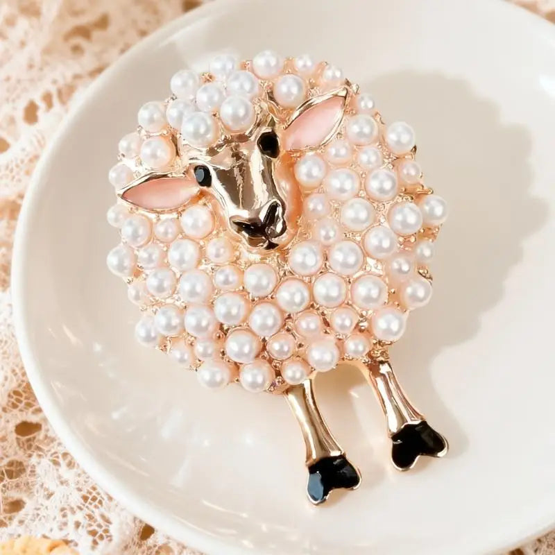 Vintage Sheep Faux Pearl Brooch | Elegant Animal Lapel Pin Lapel Pin Brooch Qme style 1