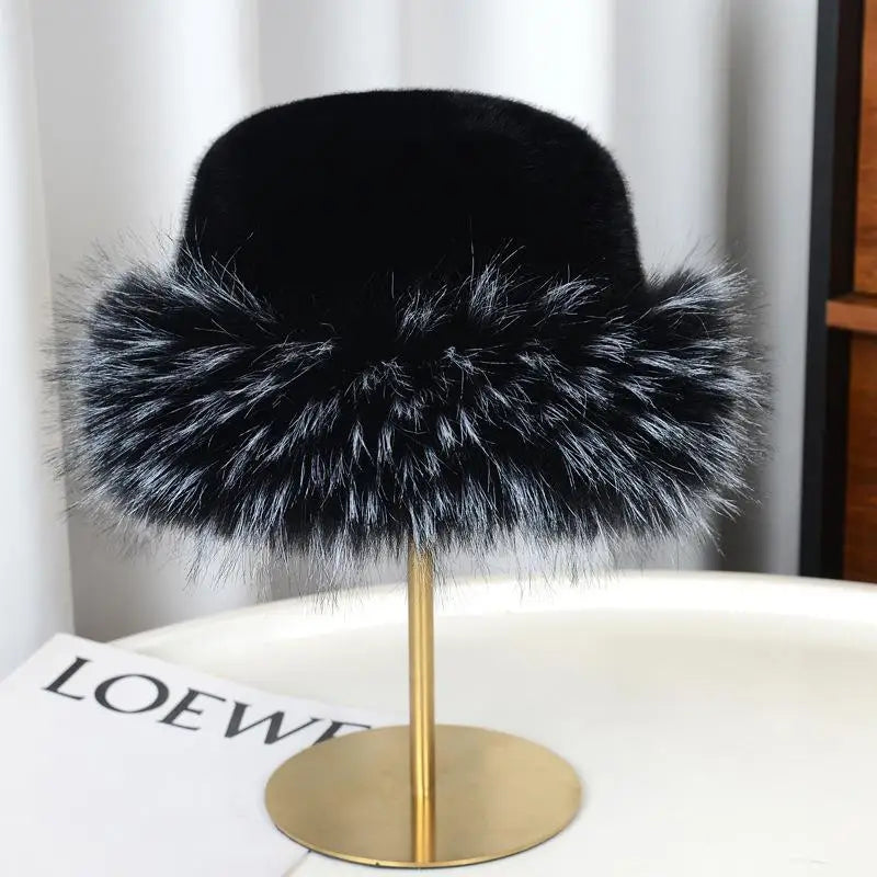 Women's Winter Plush Faux Fur Bucket Hat – Windproof & Warm Winter Bucket Hat Qst A5