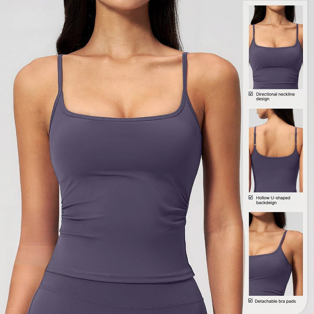 Women's Yoga Tank Top with Built-In Bra | Gym Running Vest Yoga Tank Top Qme