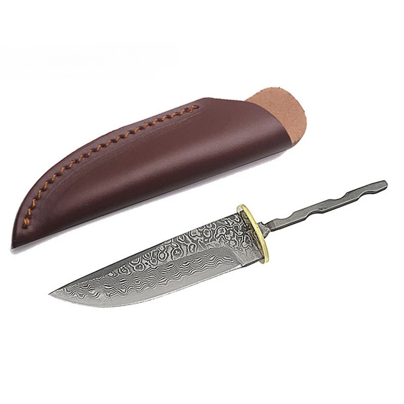 Damascus Steel Fixed Blade Knife Blank DIY Billet + Copper Sheet Knife Making Blank Qst