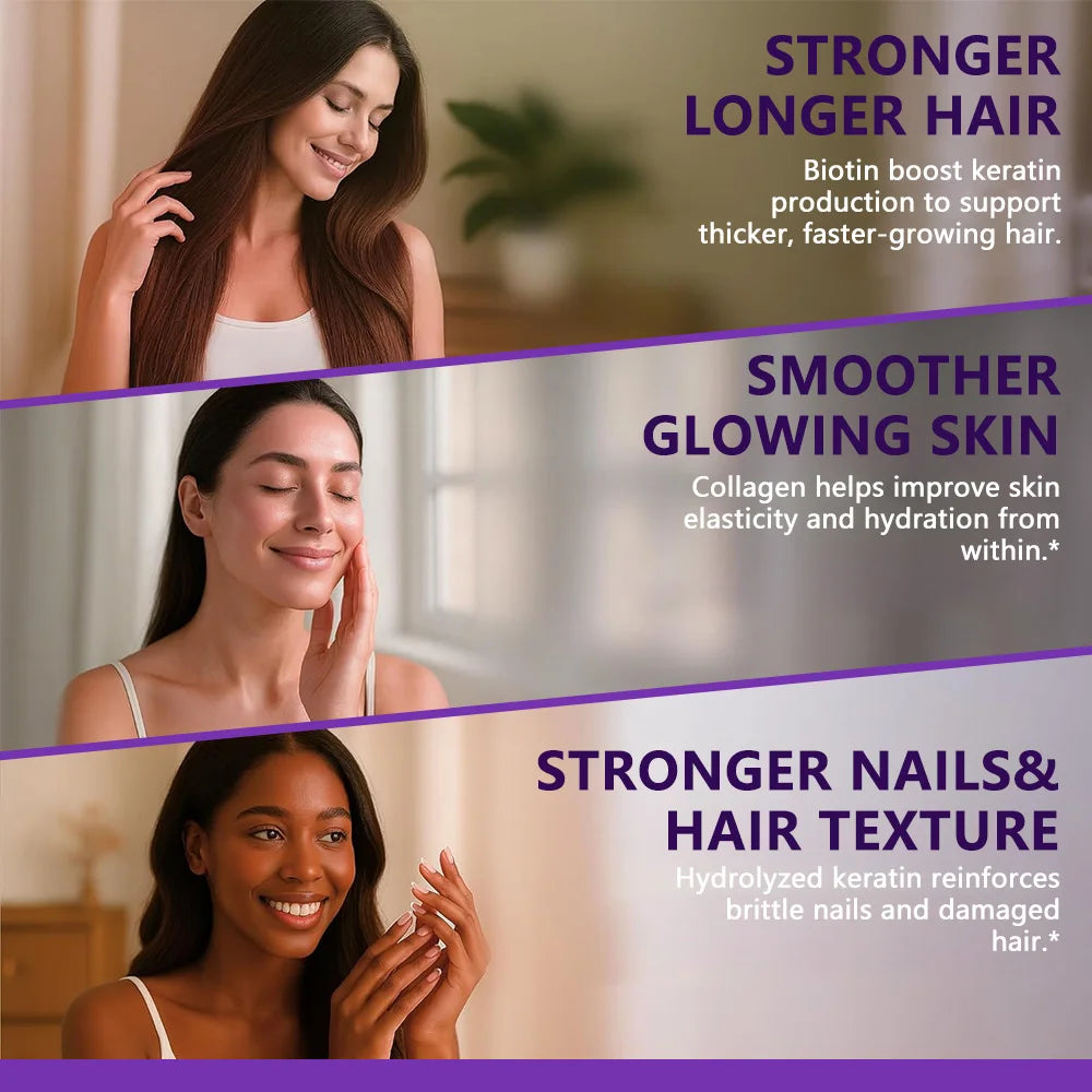Biotin 25000mcg Capsules with Collagen & Keratin | Hair & Skin Beauty Supplement Capsules Qst