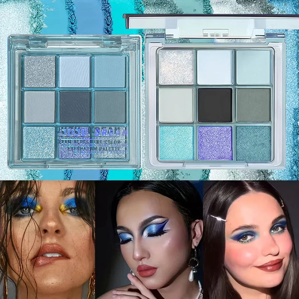 9-Color Blue Eyeshadow Palette – Matte & Shimmer | Qme Eyeshadow Palette Qme