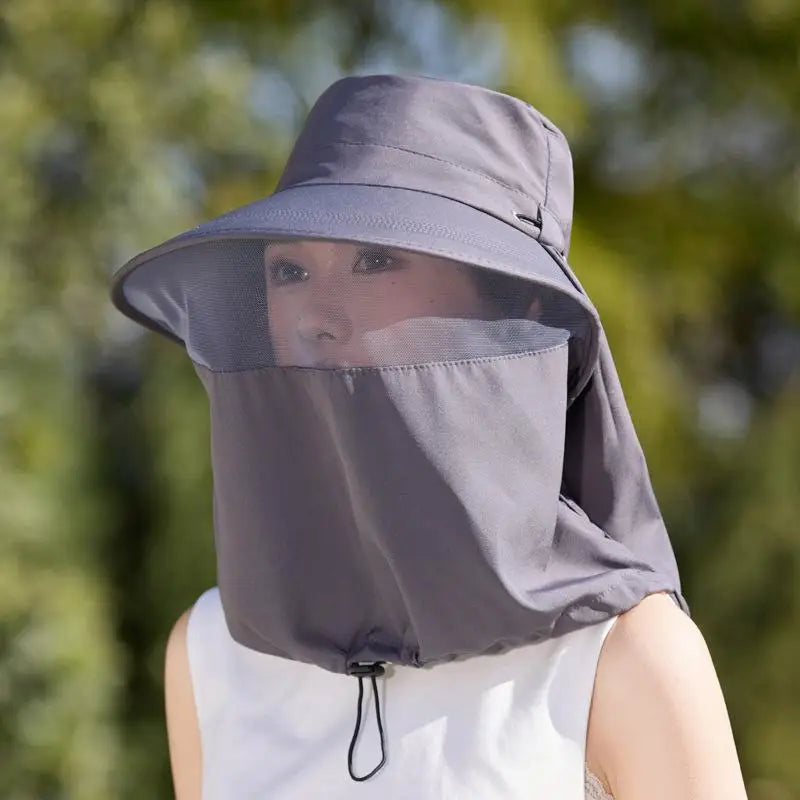 Women's Wide-Brim Fisherman Hat with UV Neck Shawl Cover Wide Brim Sun Hat Qst A4