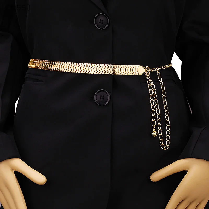Women's Gold Metal Chain Belt – High Waist Party Waistband Fashion Chain Belt Qst