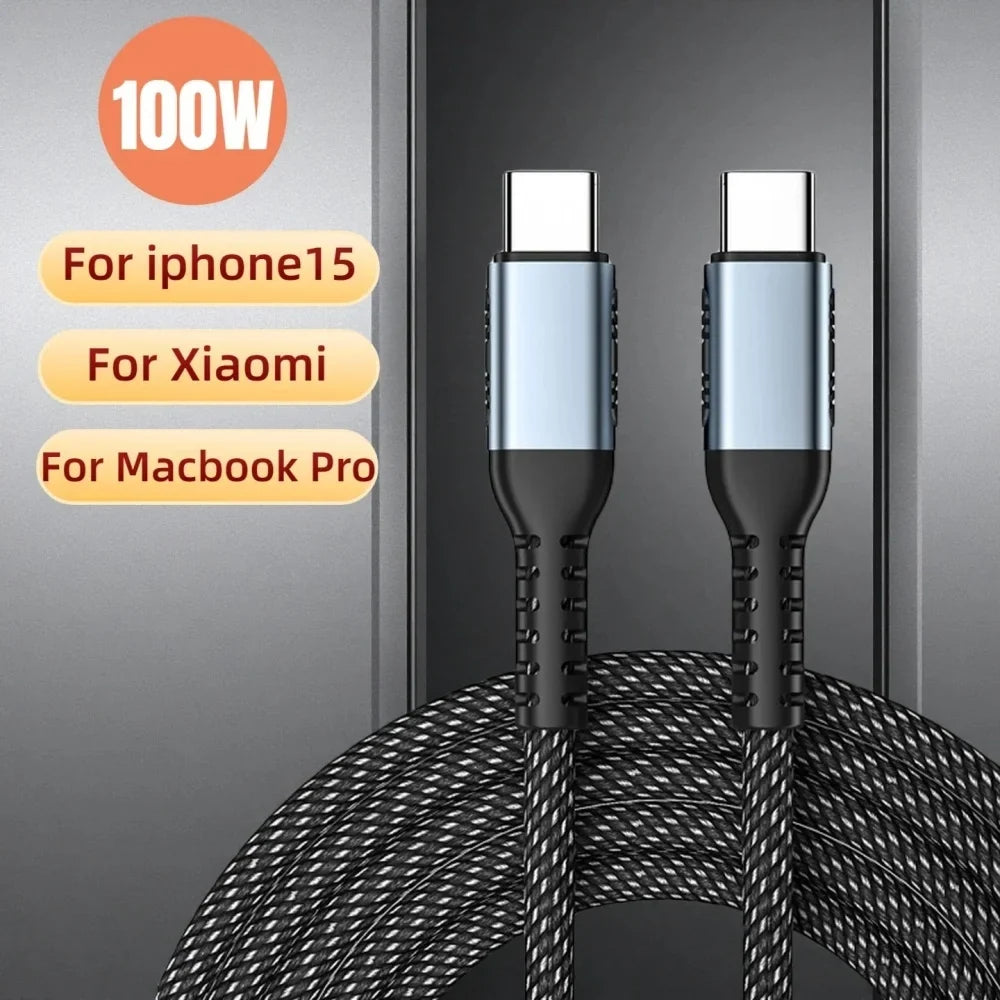 USB-C 100W Fast Charging Nylon Braided Cable 5A PD USB-C Charging Cable Qme