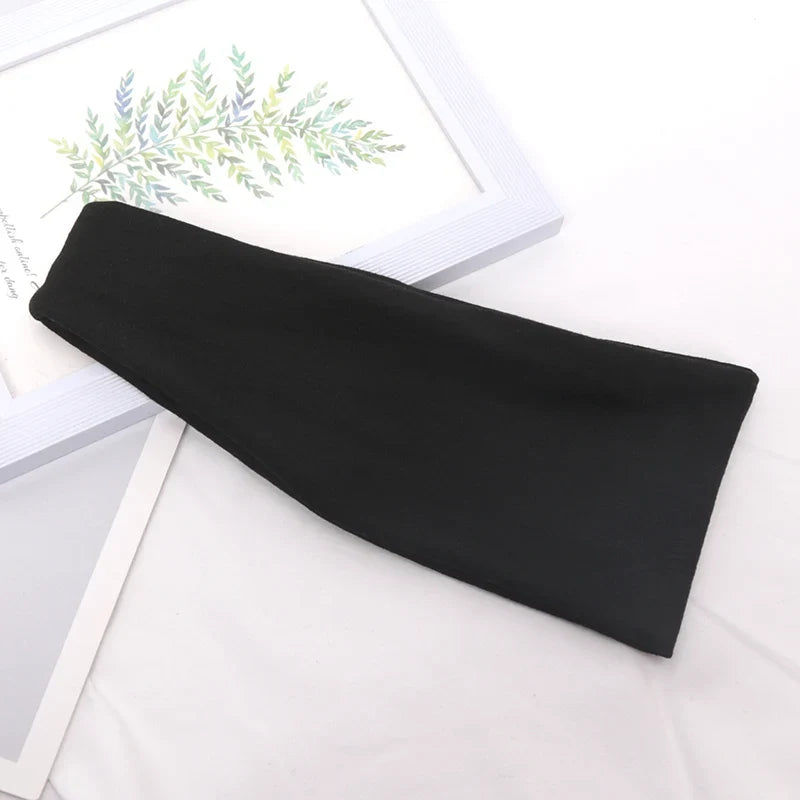 Women's Wide Knitted Cotton Sport Headband – 16 Colors Sport Headband Qme black One Size