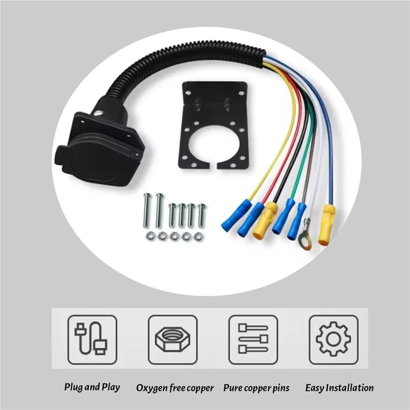 7-Pin Trailer Plug 7-Way RV Connector with Mounting Bracket Trailer Wiring Connector Qst