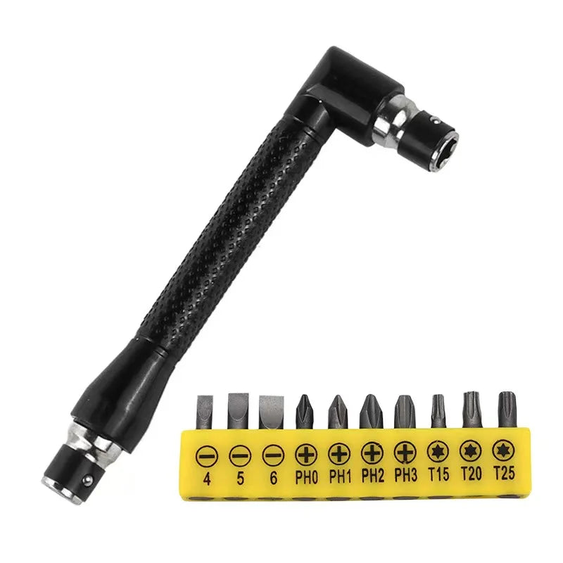 L-Shaped 1/4" Hex Screwdriver Bit Handle – 90° Double Head Screwdriver Bit Handle Qme 11pc screwdriver set