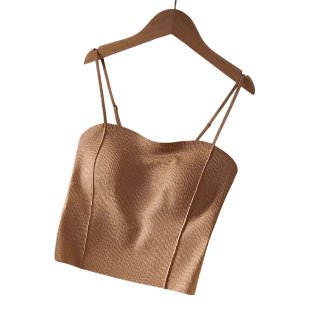 Women's Ice Silk Camisole Slim Fit Sleeveless Tank Top Camisole Tank Top Qme Skin Color M