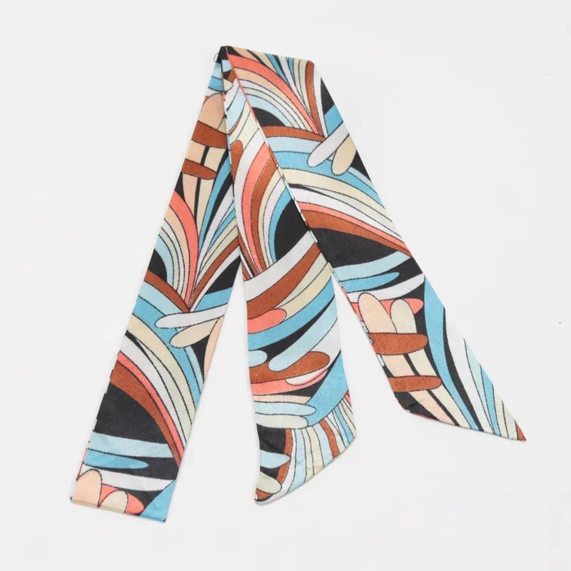 Women's Skinny Ribbon Scarf – Printed Polyester Hair Tie