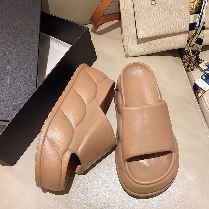 Women's Platform Wedge Sandals 9cm Chunky EVA Slides Platform Wedge Sandals Qst 9 cm Brown 36-37