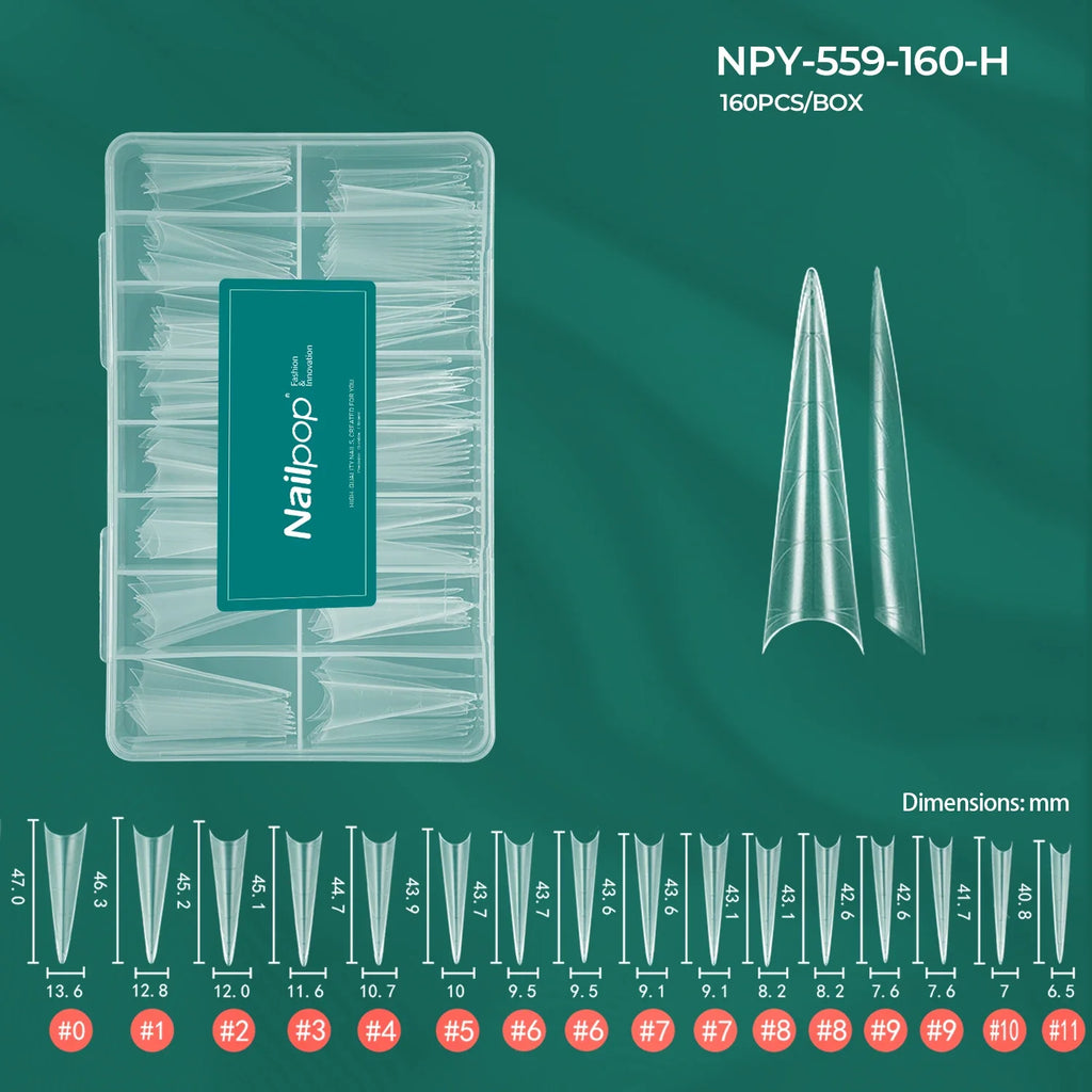 Nailpop Matte Half Cover Nail Tips PMMA 160pcs 16 Sizes Nail Extension Tips Qme NPY-559-160-H