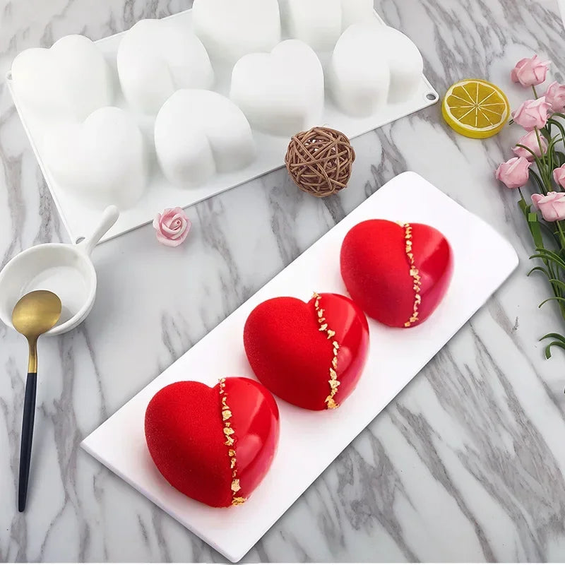 8-Cavity Heart Silicone Mold – Cake, Mousse & Chocolate Silicone Baking Mold Qme