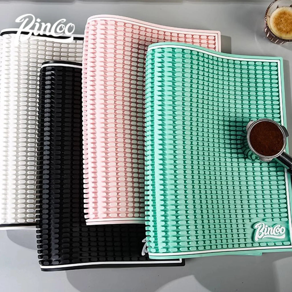 BINCOO Coffee Bar Mat Set – Anti-Slip Silicone Tamper Station Coffee Bar Mat Set Qst