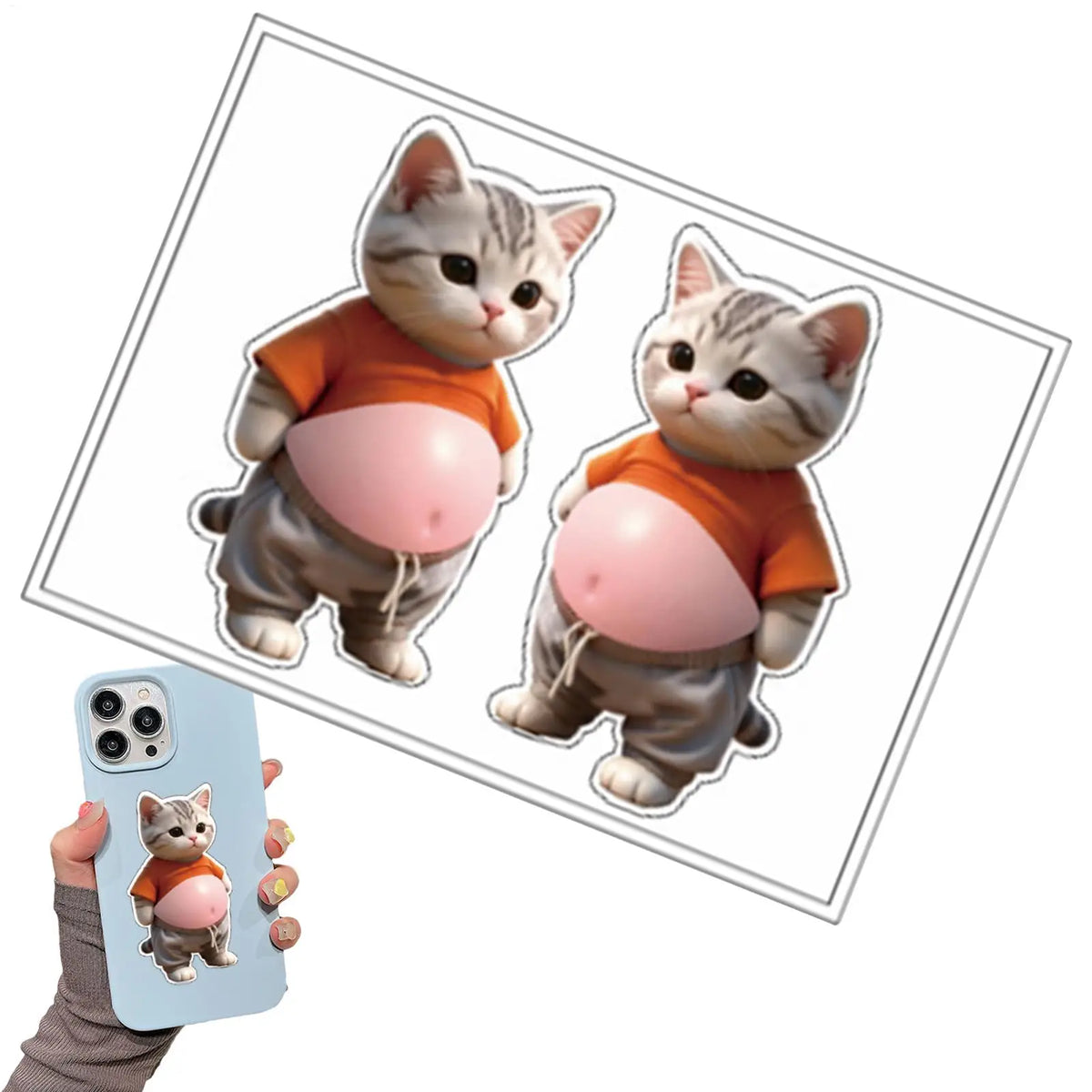 3D Cat Belly Reusable Stickers – Cute Decals for Kids & Laptops Reusable Stickers Qme