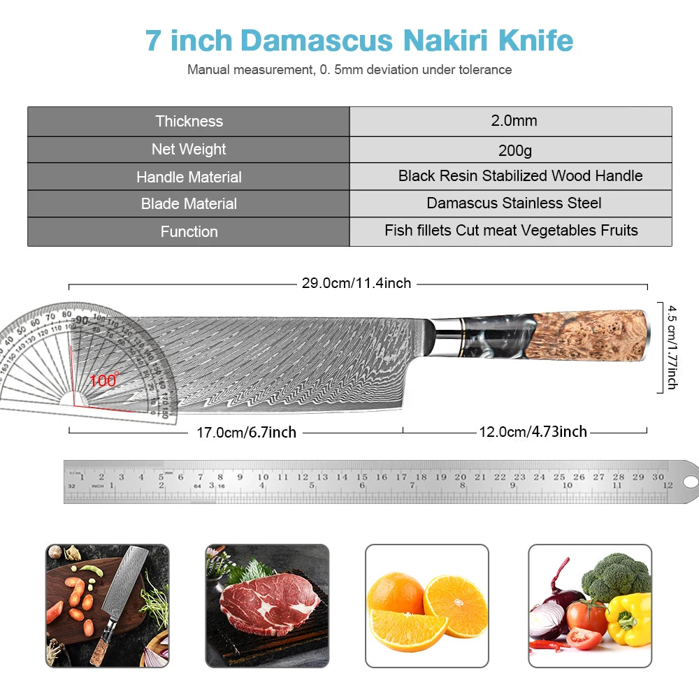 XITUO 7" Nakiri Knife – 67-Layer Damascus Steel Chef Knife Nakiri Chef Knife Qst