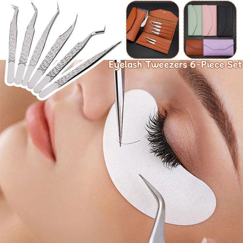 Qme High-Precision False Eyelash Tweezers Set – 6 Pcs Eyelash Tweezers Set Qme