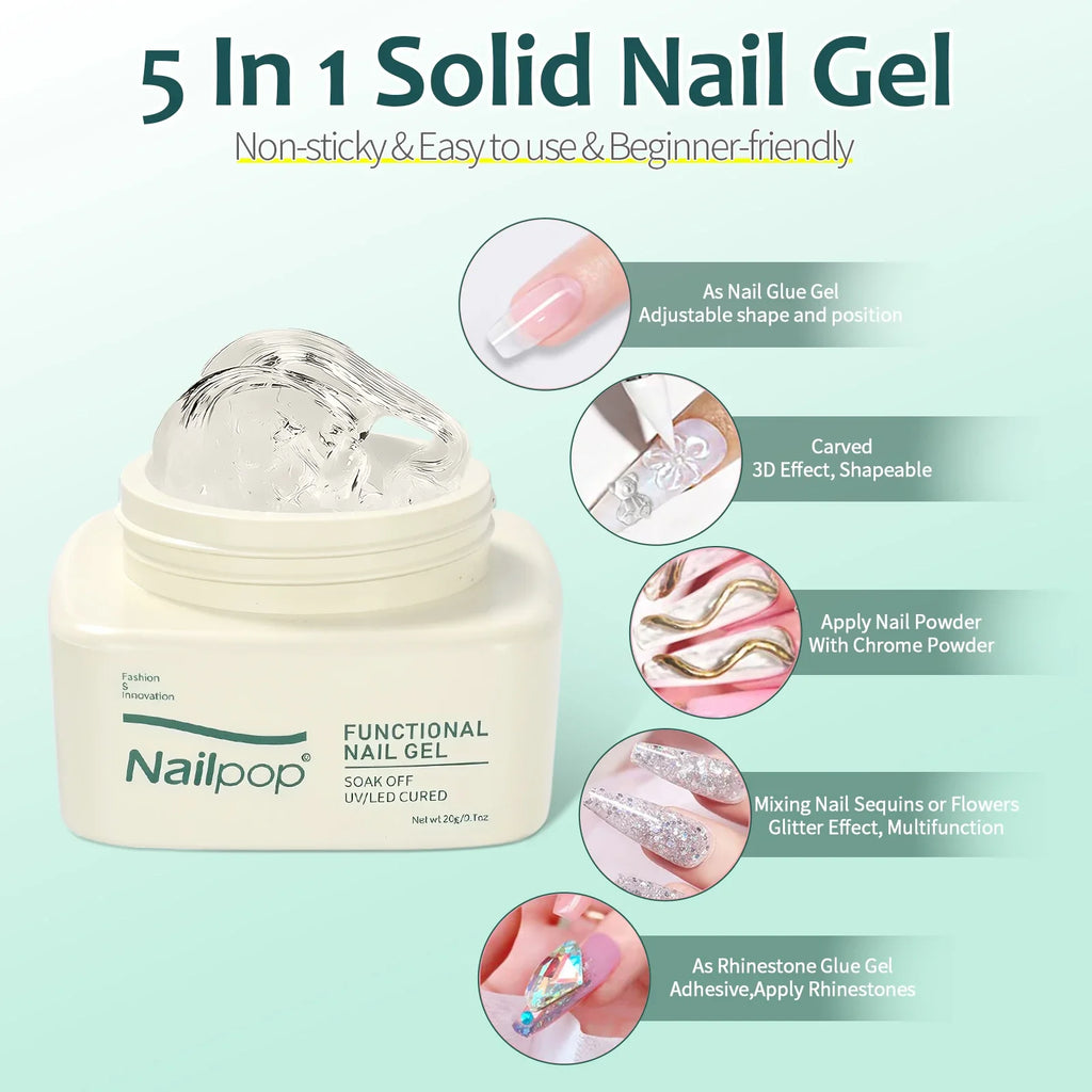 Nailpop Solid Nail Gel Adhesive for Press-On Nails – Ultra Strong Nail Gel Adhesive Qme