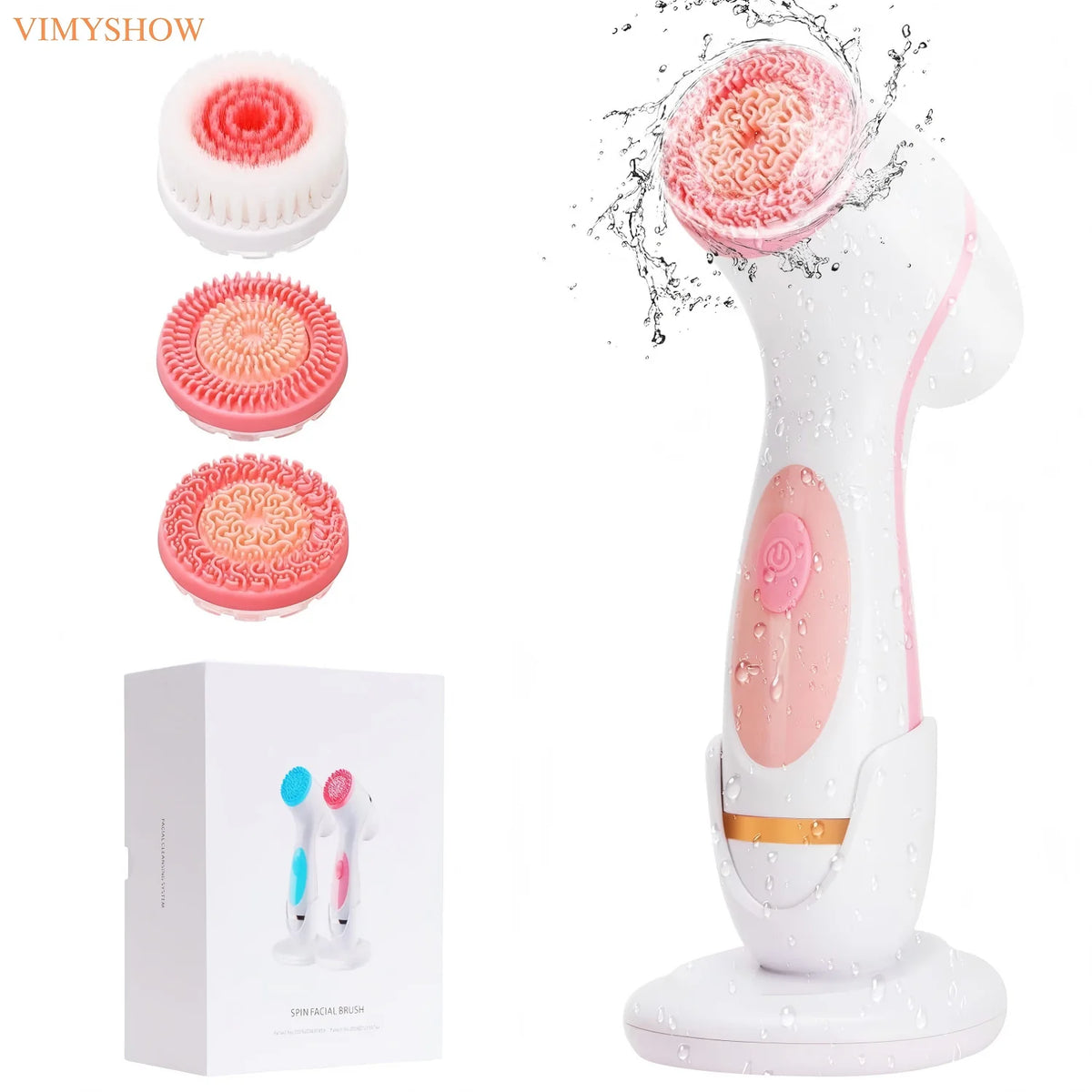 VIMYSHOW 3-in-1 Electric Spin Facial Cleansing Brush – IPX7 Waterproof Facial Cleansing Brush Qst
