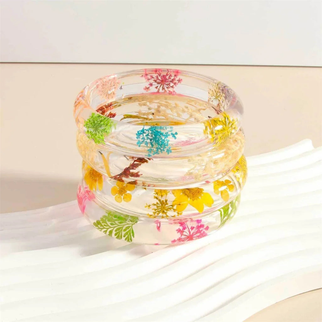 Vintage Flower Leaf Transparent Acrylic Wide Bangle Bracelet Bangle Bracelet Qme