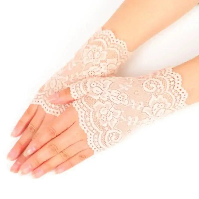 Women's Half-Finger Mesh Lace Gloves – Elegant Summer UV Style Lace Fingerless Gloves Qme Apricot