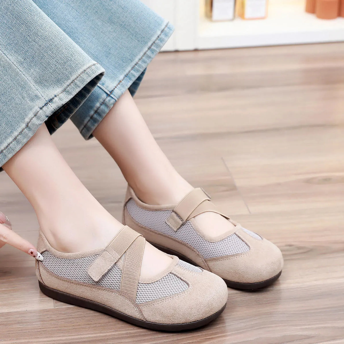 Women's Mary Jane Flats – Breathable Canvas Non-Slip Walking Shoes Women's Flat Shoes Qst Light coffee 40