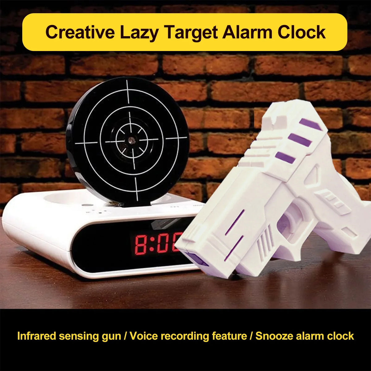Target Alarm Clock Gun LED Display Personalized Ringtones Novelty Alarm Clock Qme