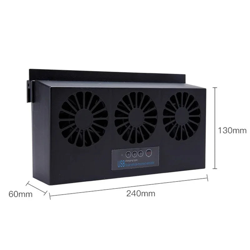 Solar Powered Car Ventilation Fan | USB Charging, Triple Motor Solar Car Fan Qme